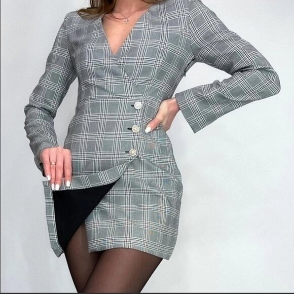 ZARA Plaid Blazer Dress with Jewel Buttons XS - Picture 3 of 16